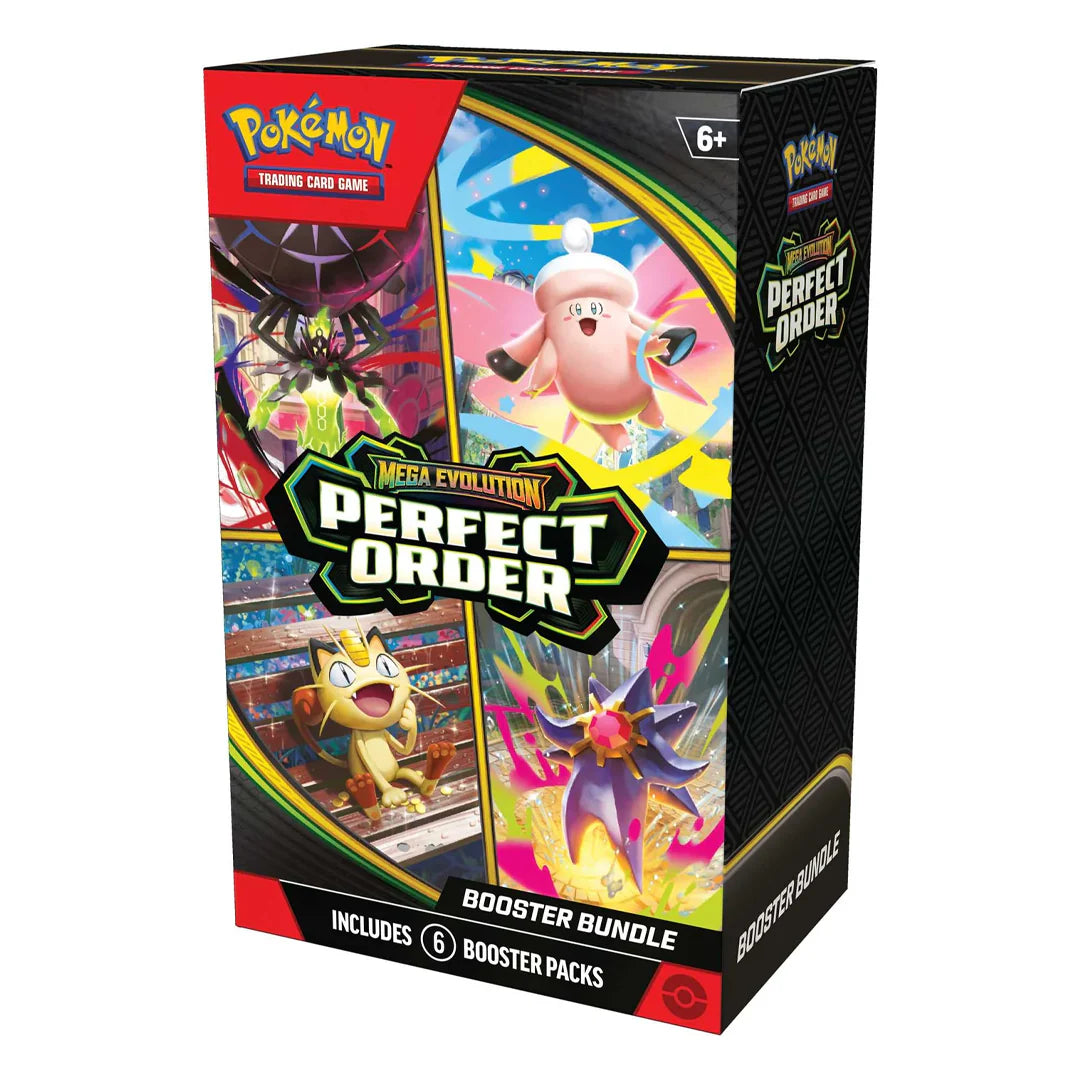 Pokémon trading card game booster bundle packaging with characters and text.